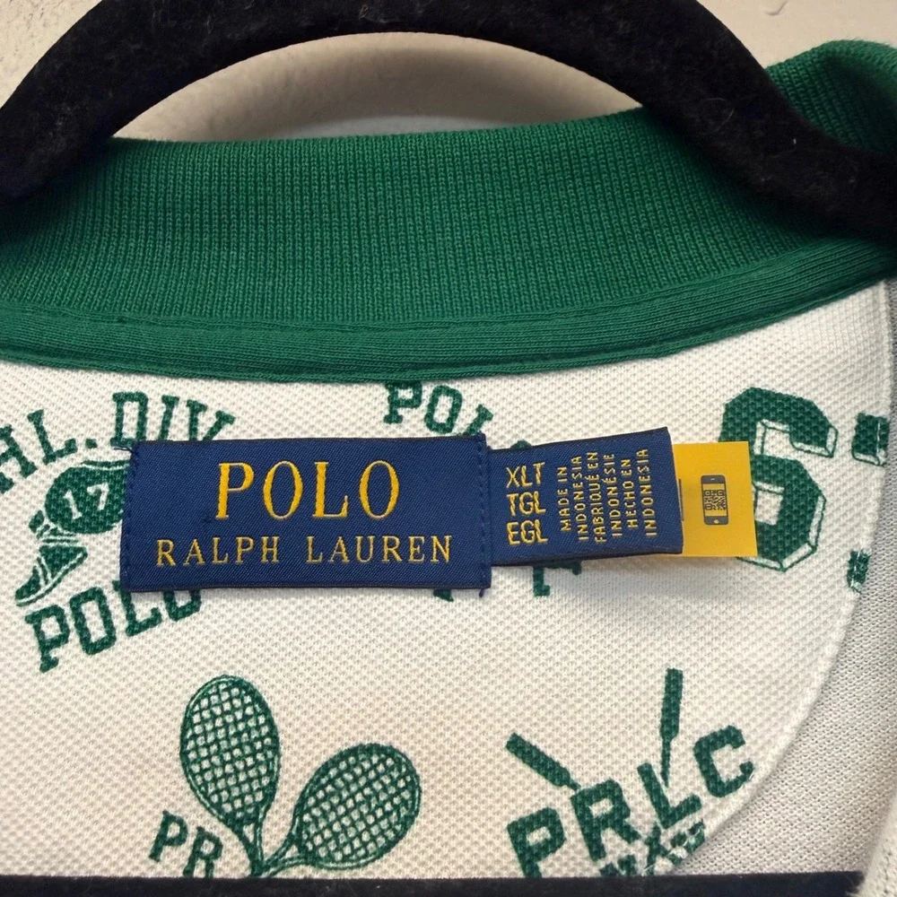 Polo Ralph Lauren‎ Polo Shirt Mens XLT White Green NEW Tennis Graphic Print Tall